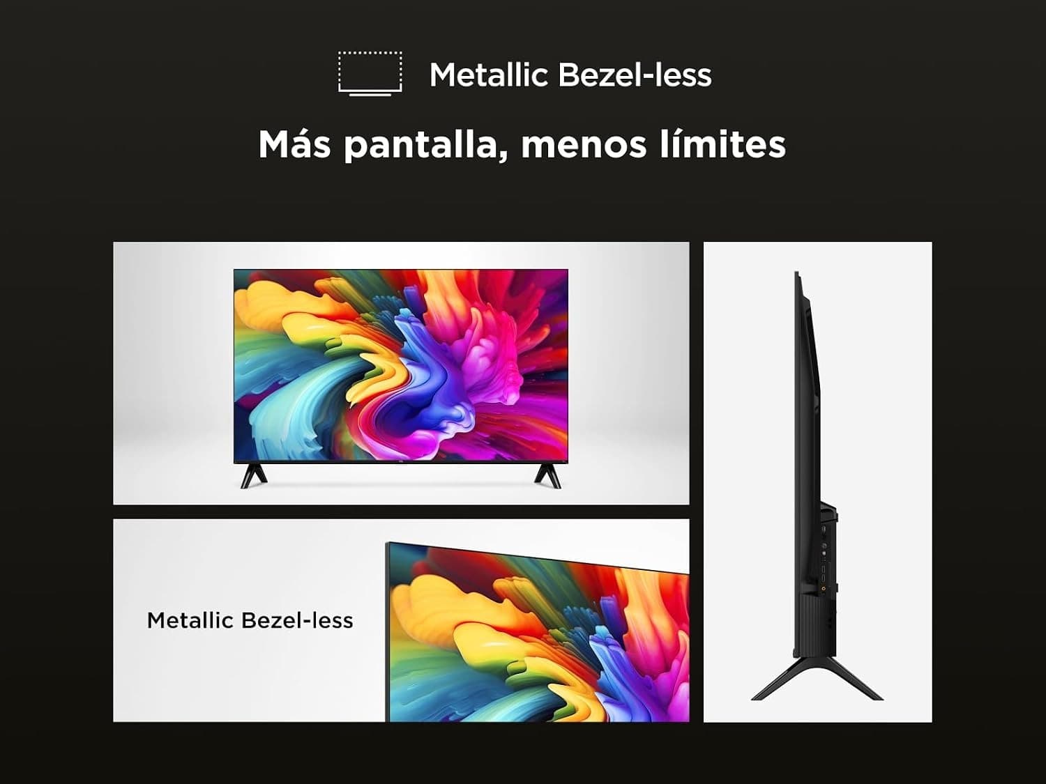 Diseño sin marcos de la TV TCL, vista frontal y de perfil